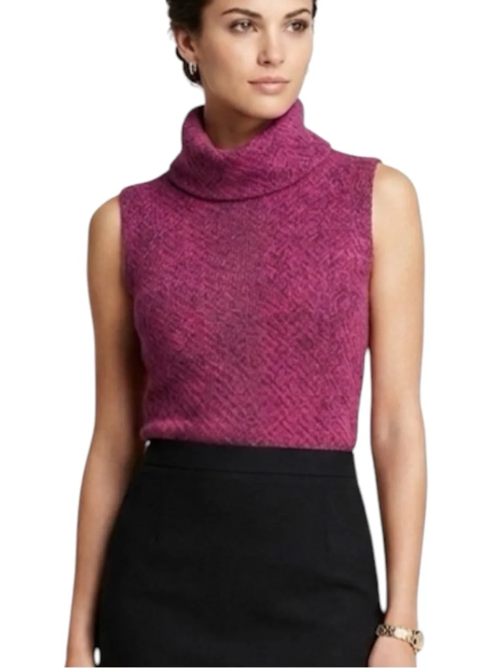Magenta Lambs Wool Angora Sleeveless Turtleneck Sweater Purple Shimmer Size S - Picture 1 of 14